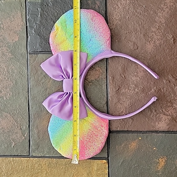 DISNEY Minnie Mouse Ears Headband, rainbow ears with a purple bow, NWOT - Picture 5 of 9